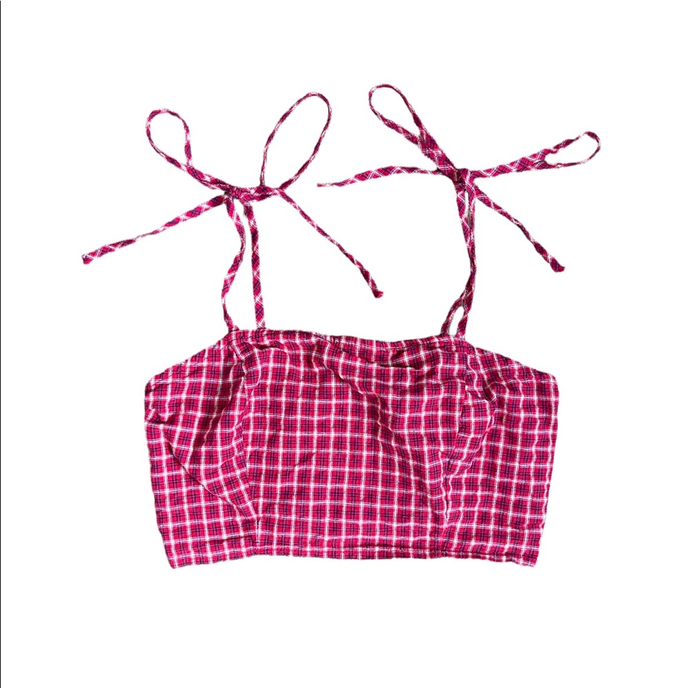 Kendall & Kylie, red plaid, x-small, tie-shoulder crop tank
